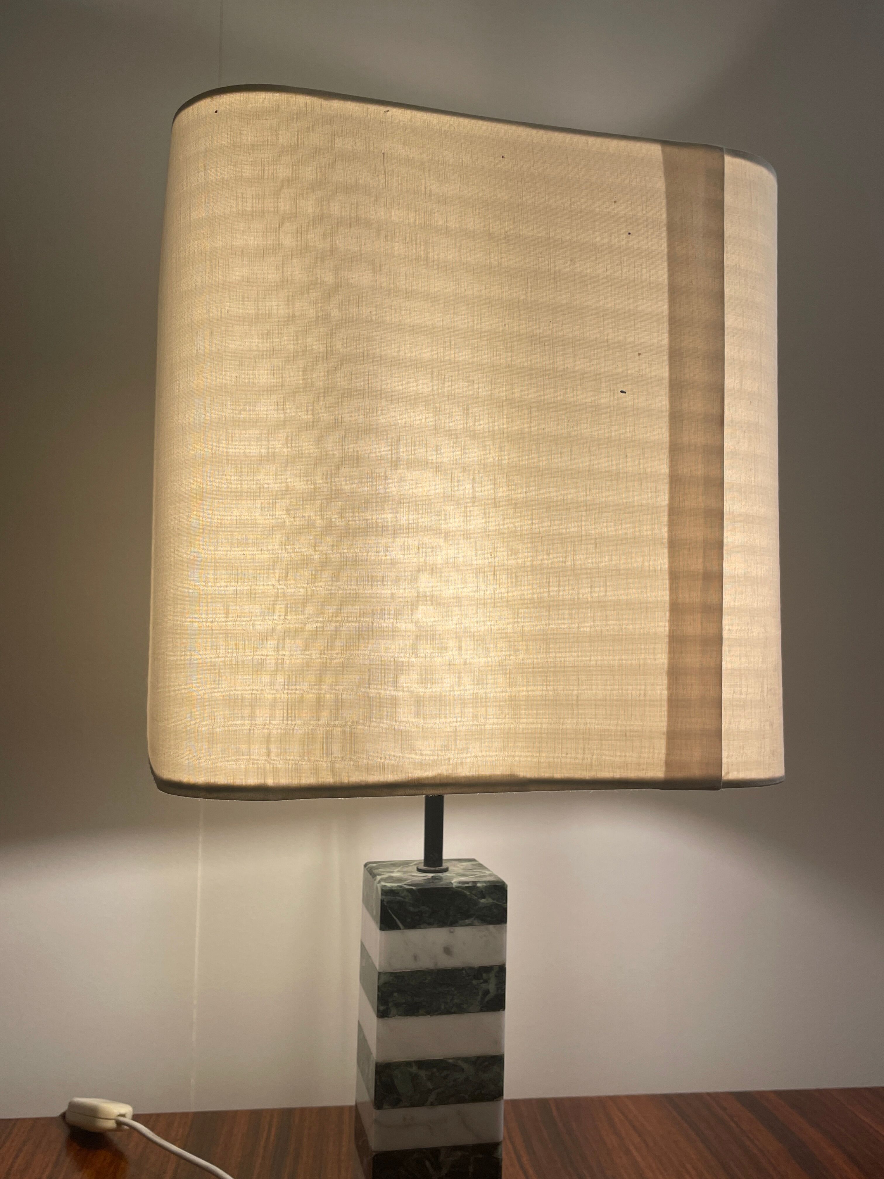 Pair of white and green marble lamps, 1970's