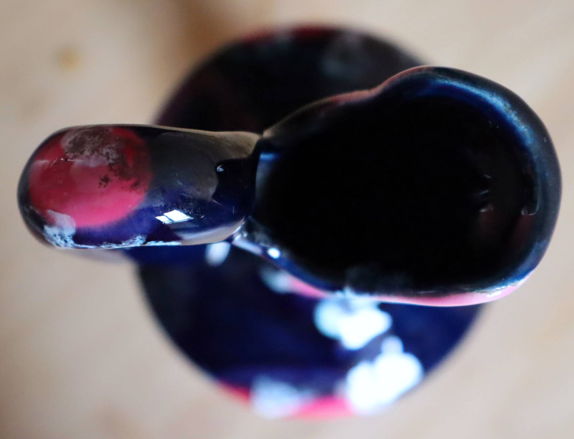 Night blue and pink smooth glazed ceramic vase pitcher soliflore.