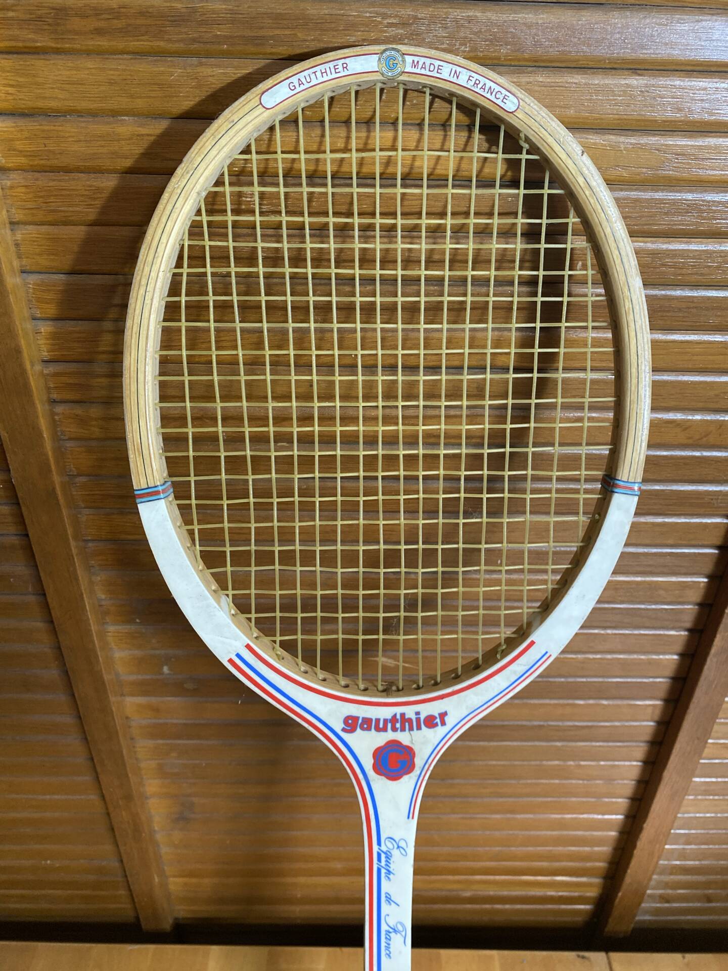 Vintage wooden tennis racket gauthier france team