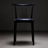 Black leather and steel dining chairs - set of 4