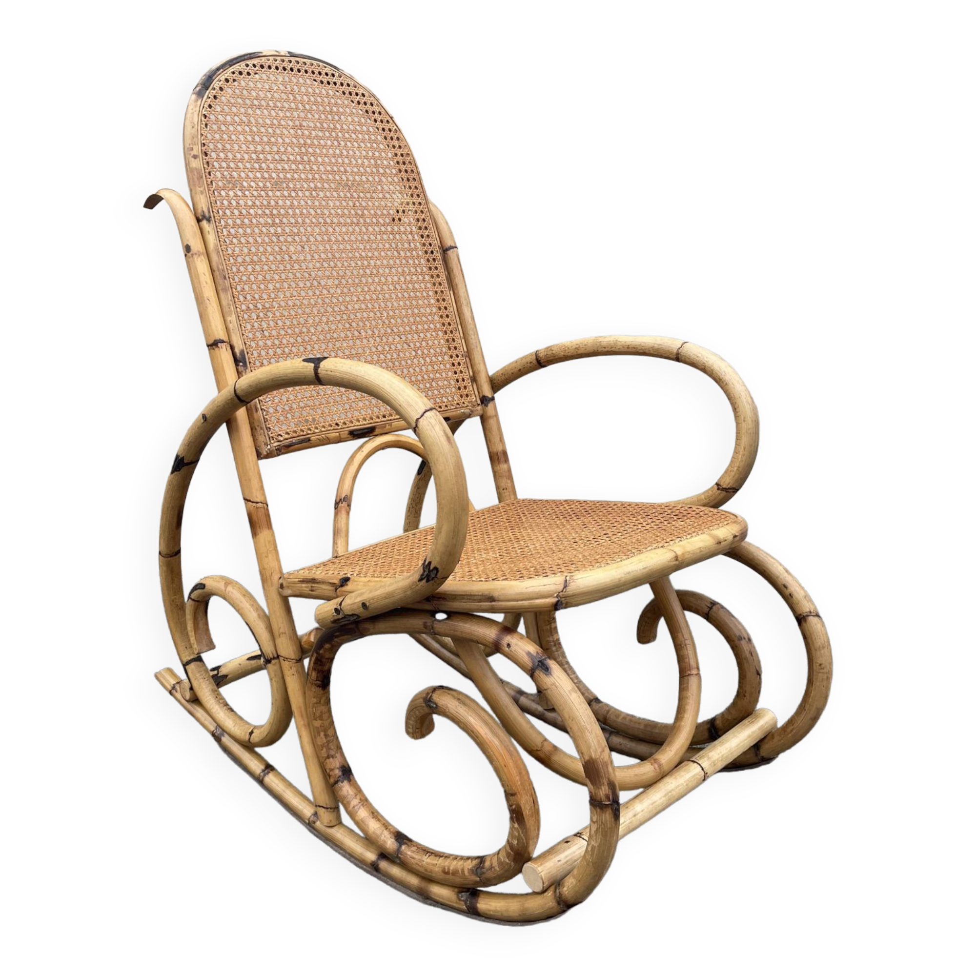 Rattan and cane rocking chair