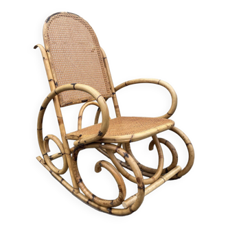 Rattan and cane rocking chair