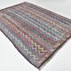 6x9 Red Blue Tribal Vintage Kilim Rug, 184x274Cm
