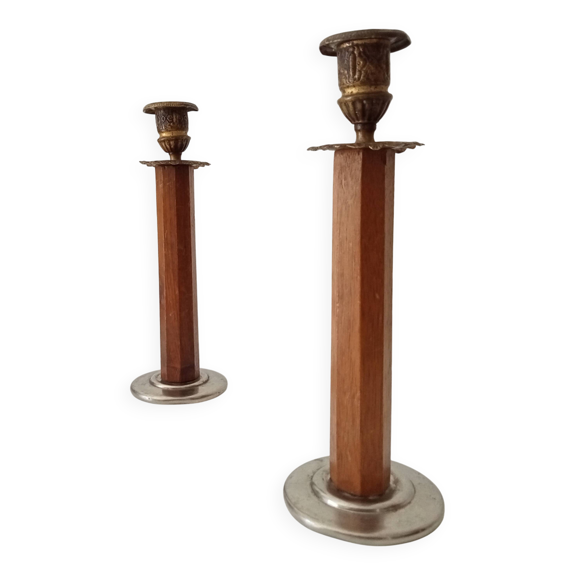 Pair of antique folk art candlesticks