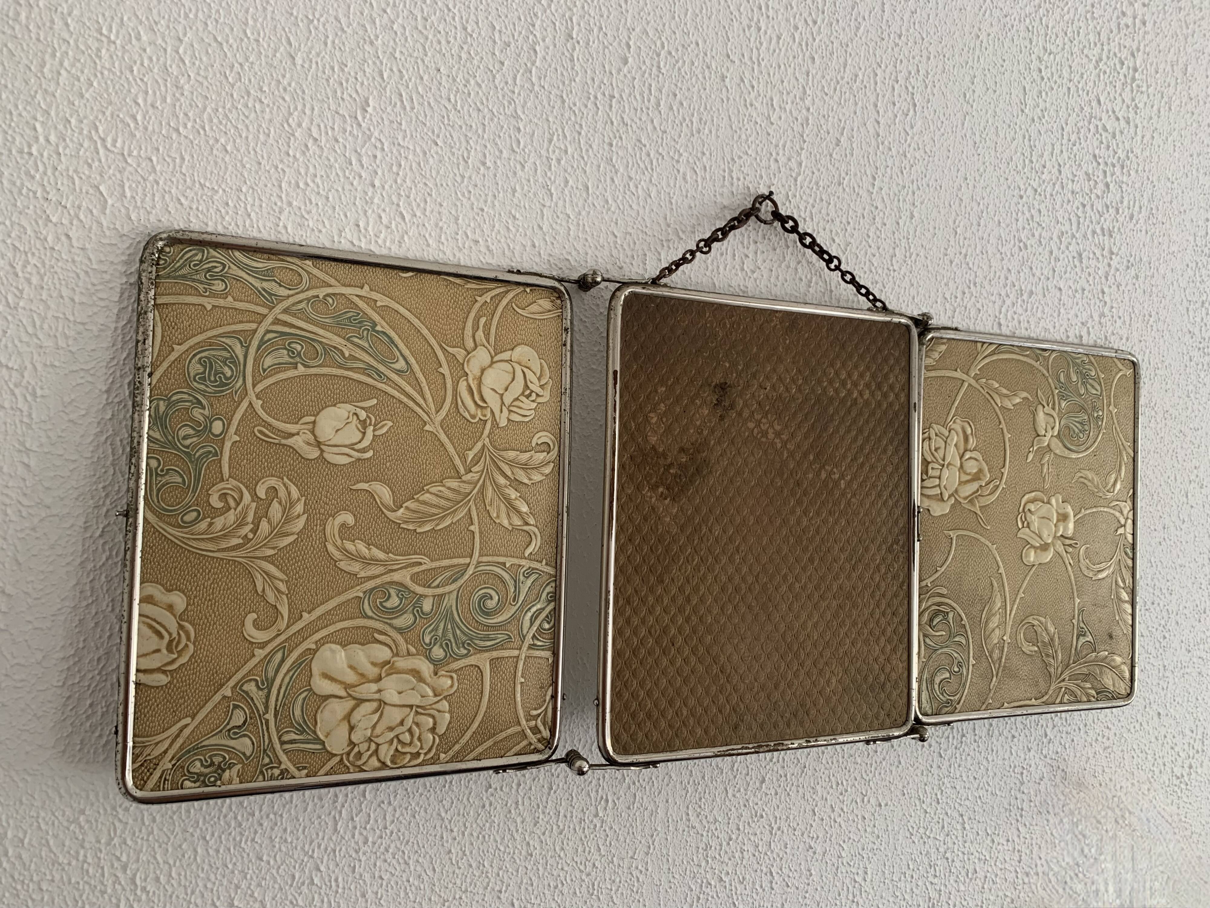 Vintage 1900 barber's triptych mirror Le Solide Paris Art Nouveau - 30 x 77