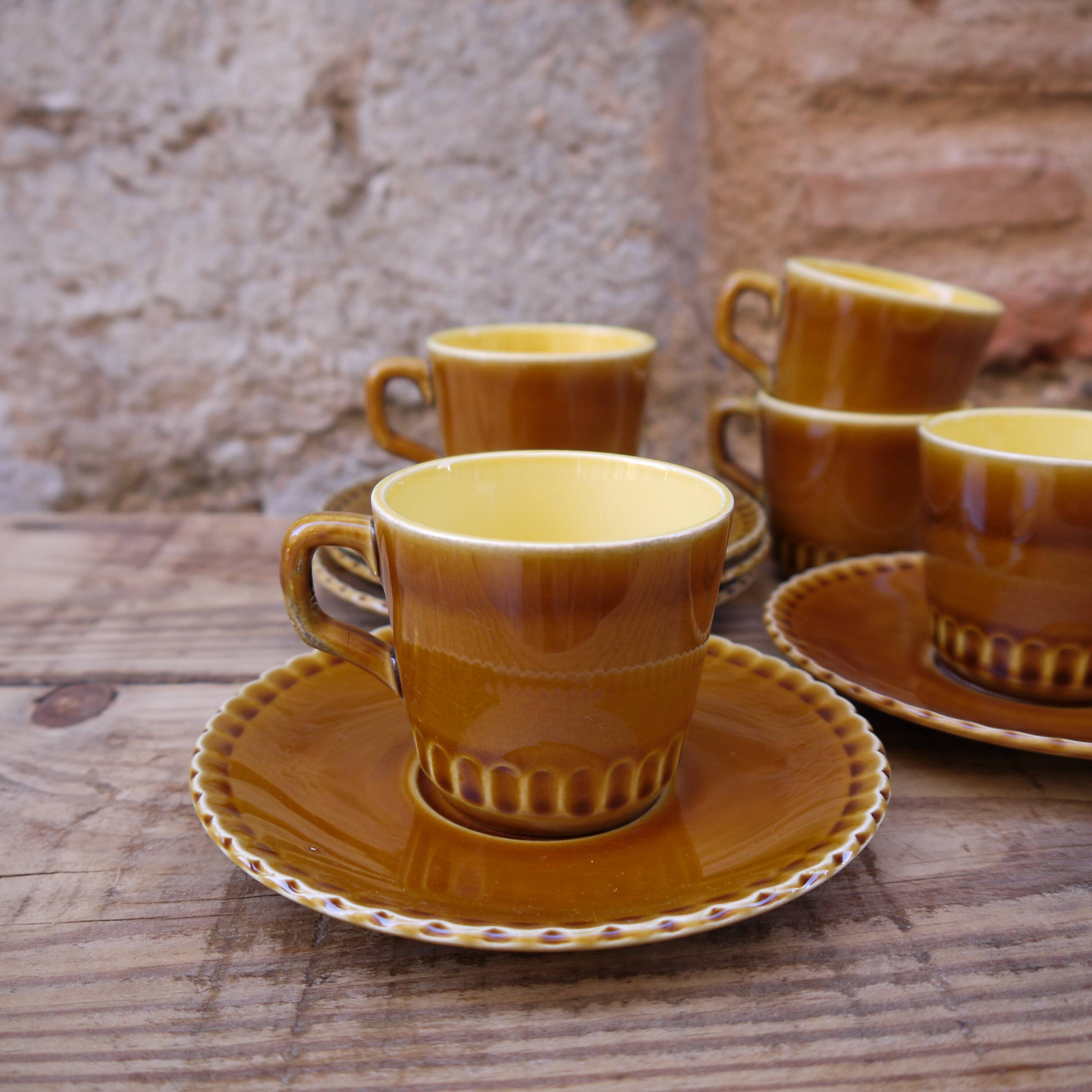 Lot of five cups and saucers Digoin