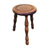 Tabouret en bois massif vintage 1970