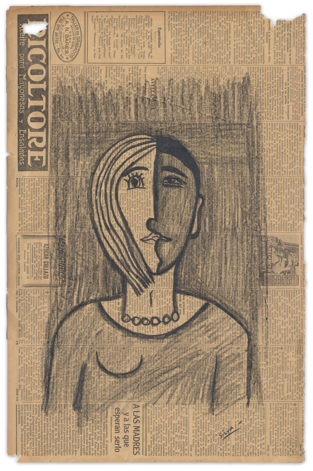 Charming antique naive South American portrait, 1930s