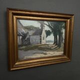 Pastel on cardboard by Désiré Lucas representing a Morbihan chapel