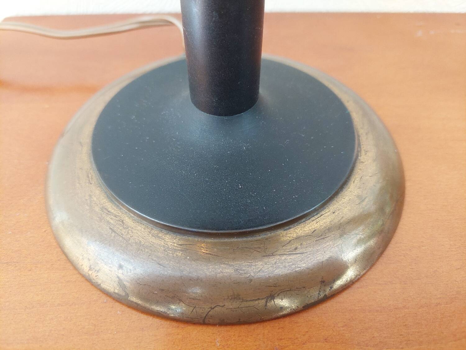 Arlus lamp in black metal, brass and glass circa 1950