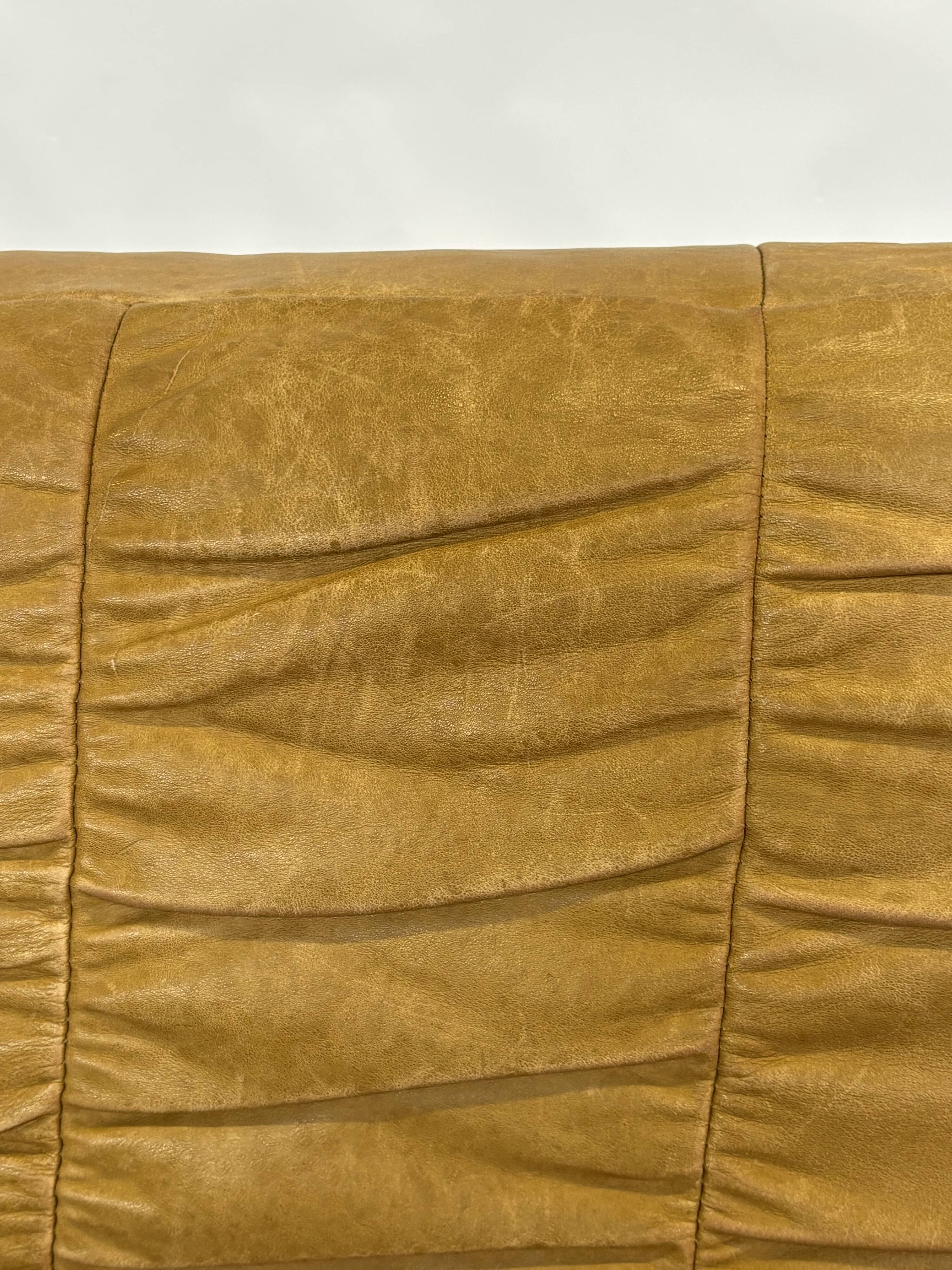 Vintage cognac brown sofa, small slatted model, 1970s