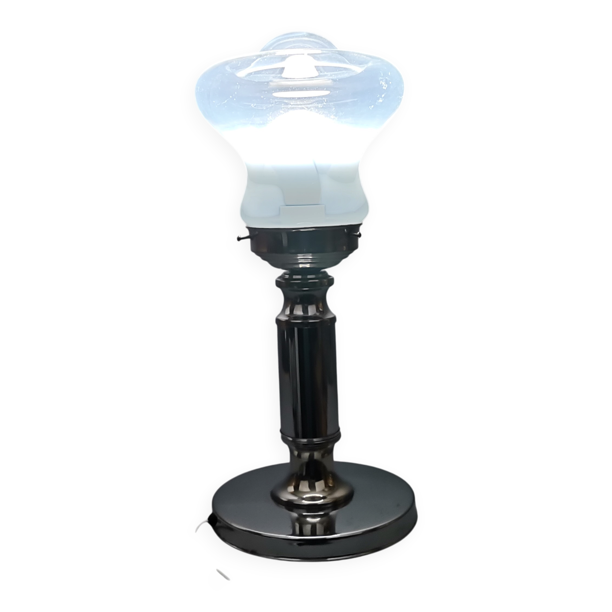 Portuguese mid century modern clear glass chromed buffet table lamp 1970s