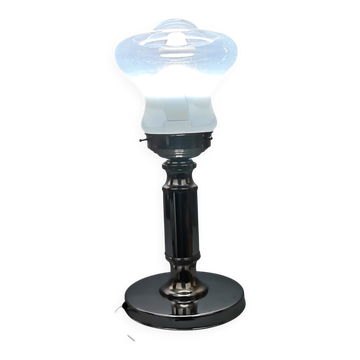 Portuguese mid century modern clear glass chromed buffet table lamp 1970s