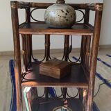Sellette vintage en bois et rotin