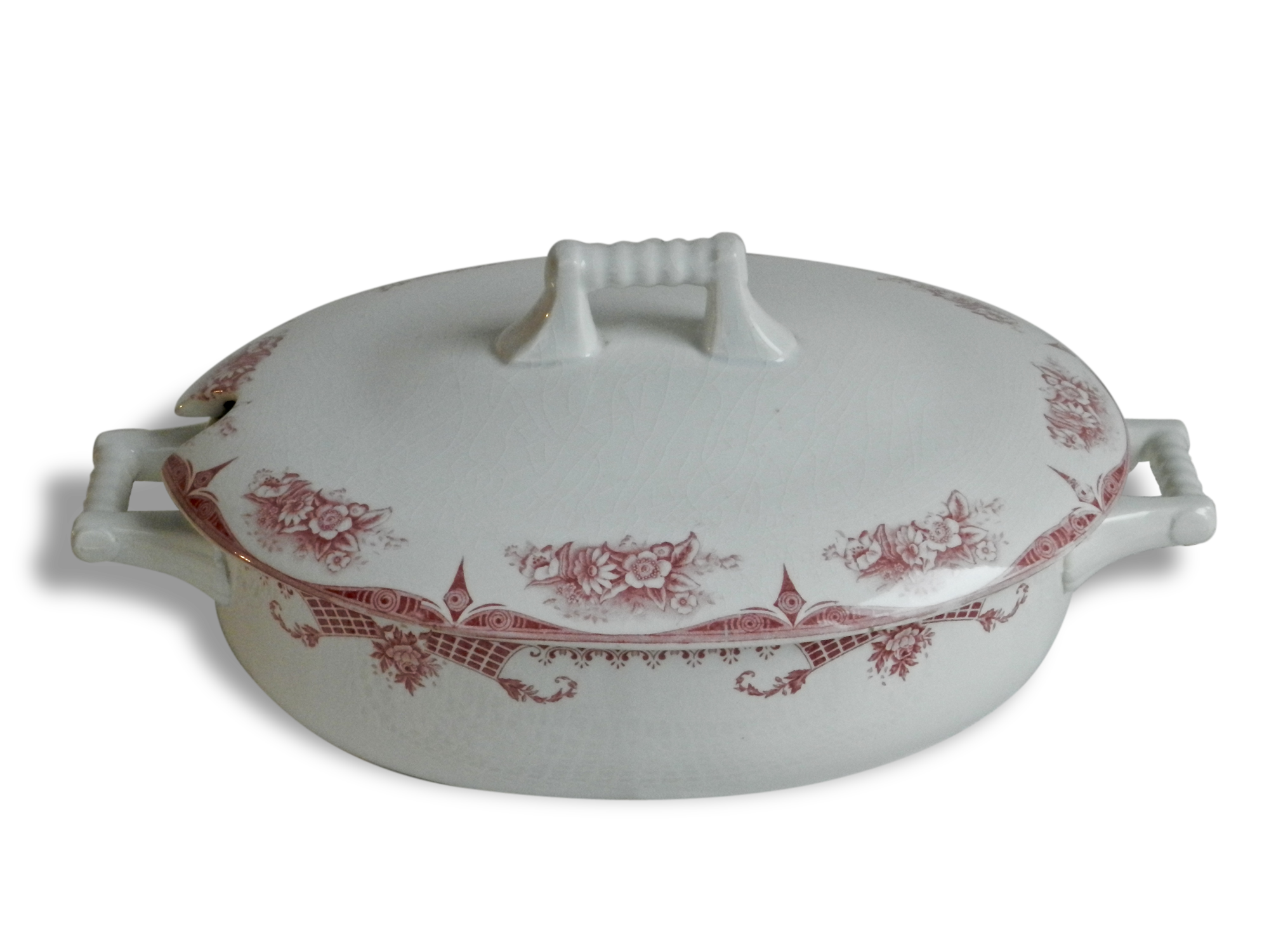 Old tureen Boch La Louvière model Lily pink flowers decor