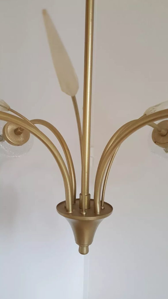 Tulip and spike chandelier with 4 fires 60s