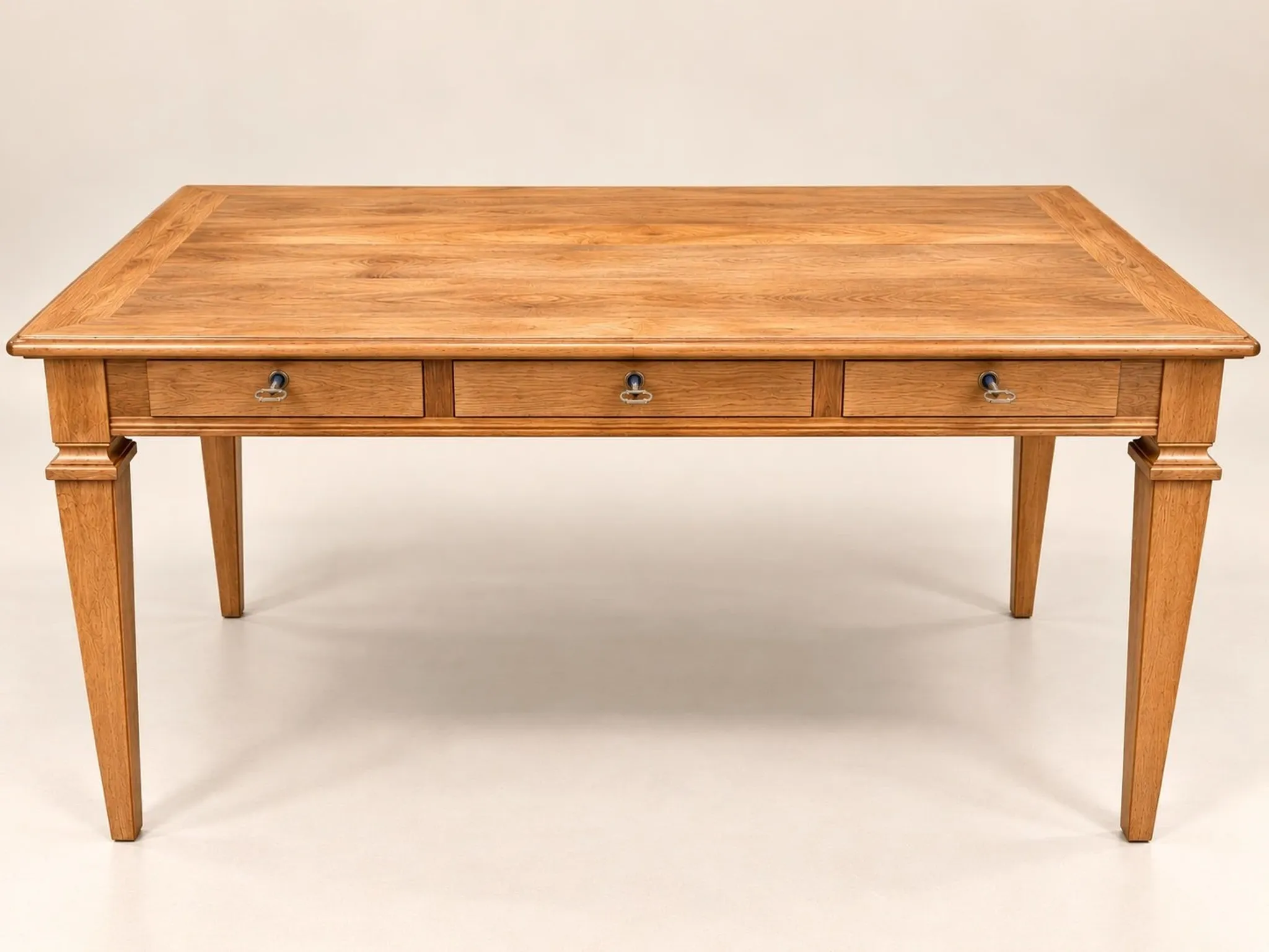 Flat desk – Louis XVI style – Solid oak and veneer – Restored