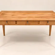 Flat desk – Louis XVI style – Solid oak and veneer – Restored