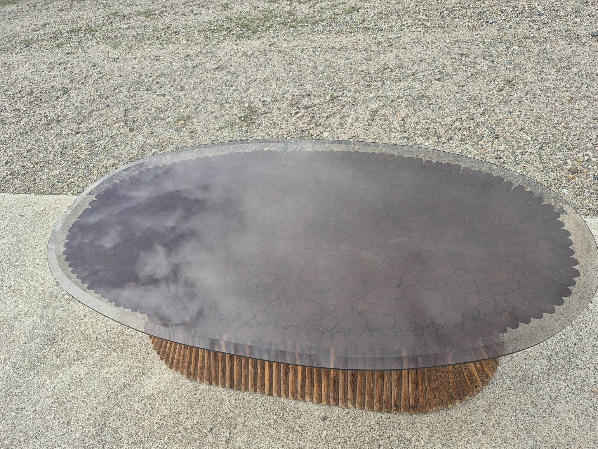 Sheaf of wheat bamboo coffee table glass top 1970s McGuire