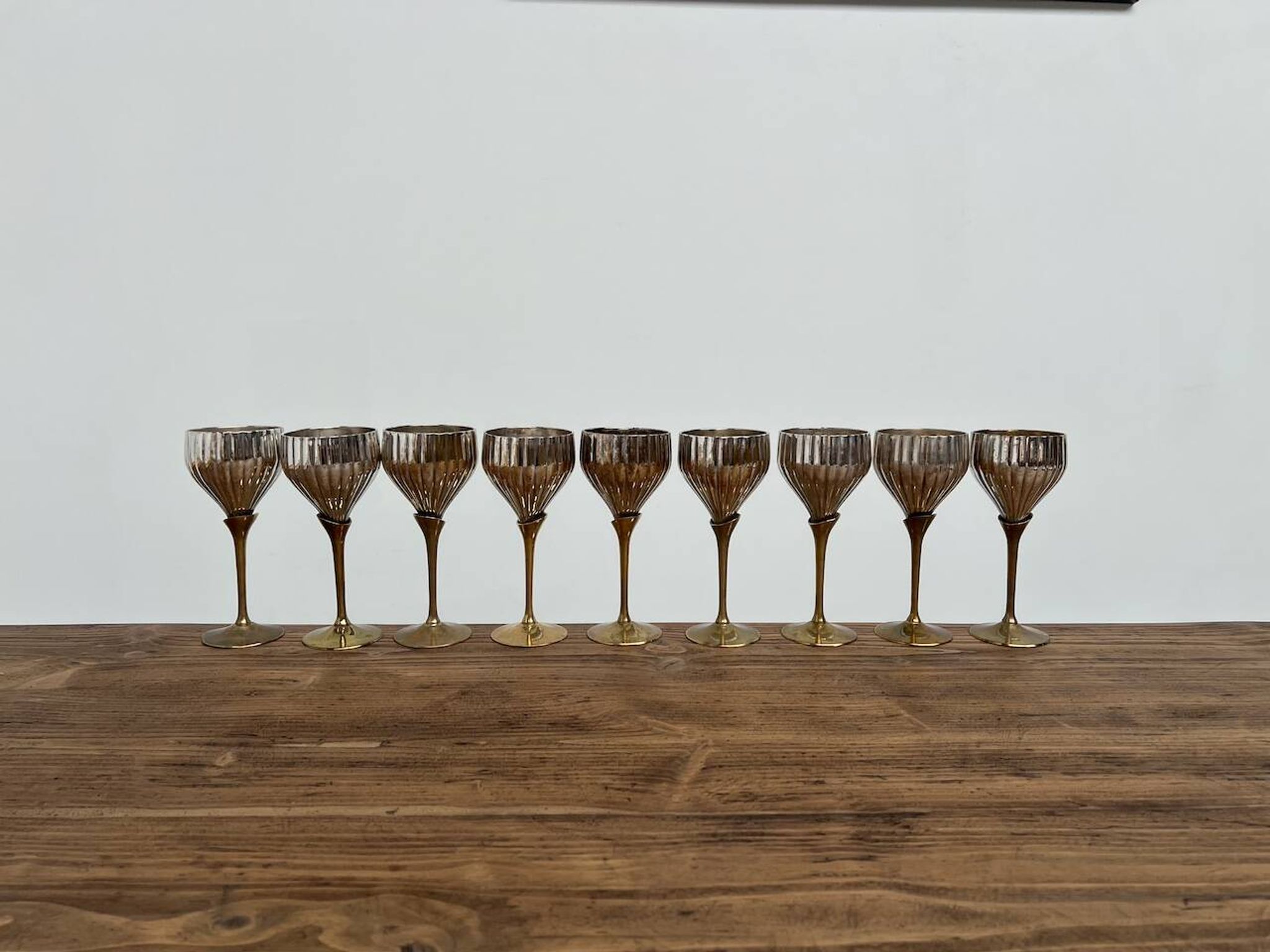 9 old glasses in silver metal and brass