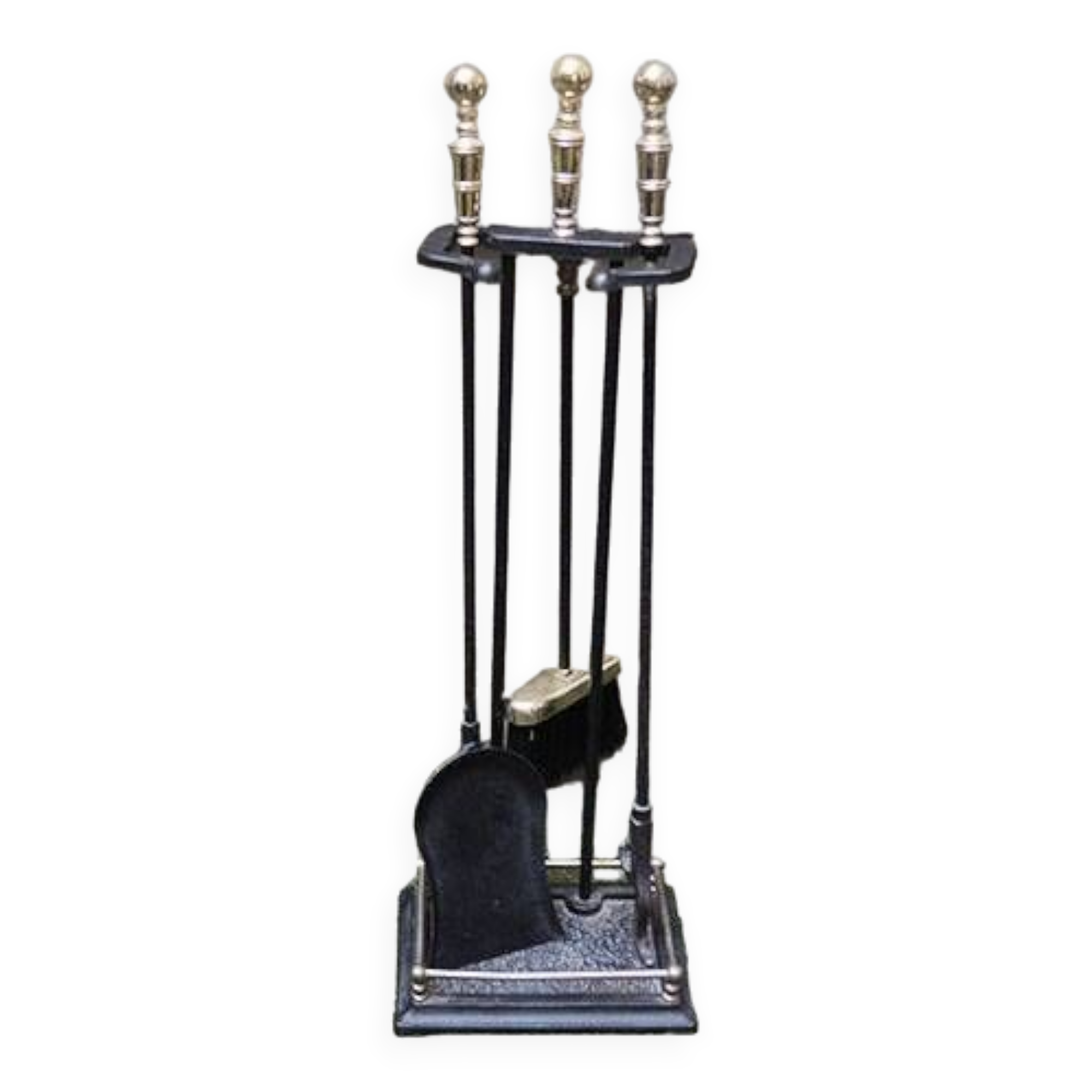 Old Wrought Iron & Brass Fireplace Servant - 3 Tools