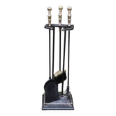 Old Wrought Iron & Brass Fireplace Servant - 3 Tools