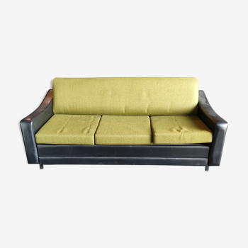 Vintage 3-seater sofa in skaï and convertible fabric