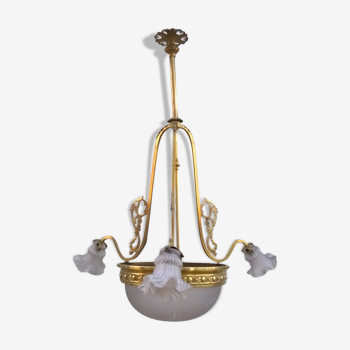 Brass Chandelier And Glass Paste Napoleon III