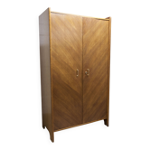 Armoire 1950 Mid-Century Modern chêne en frisage 2 portes, 2 tiroir,