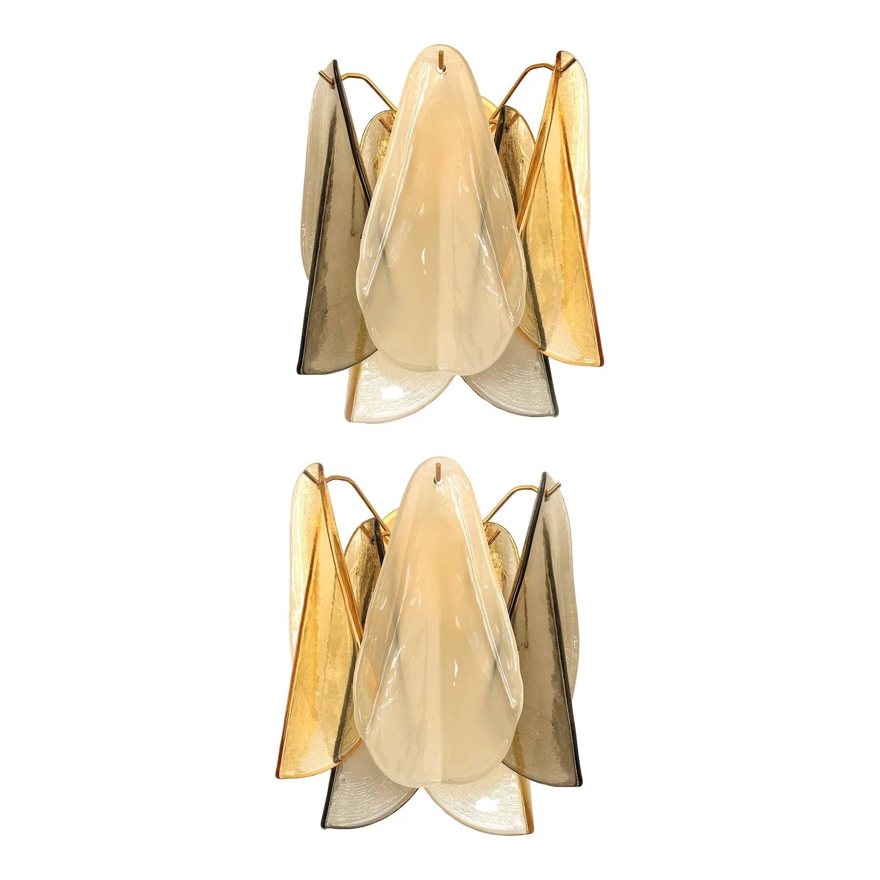 Contemporary Modern Multicolour Amber "Rondini" Murano Wall Sconces - Set of
