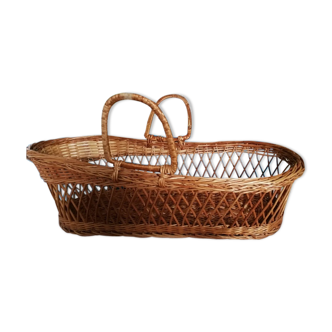 Couffin moise en osier tressé vintage 60s