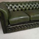 3-seater green leather Chesterfield sofa