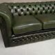 3-seater green leather Chesterfield sofa