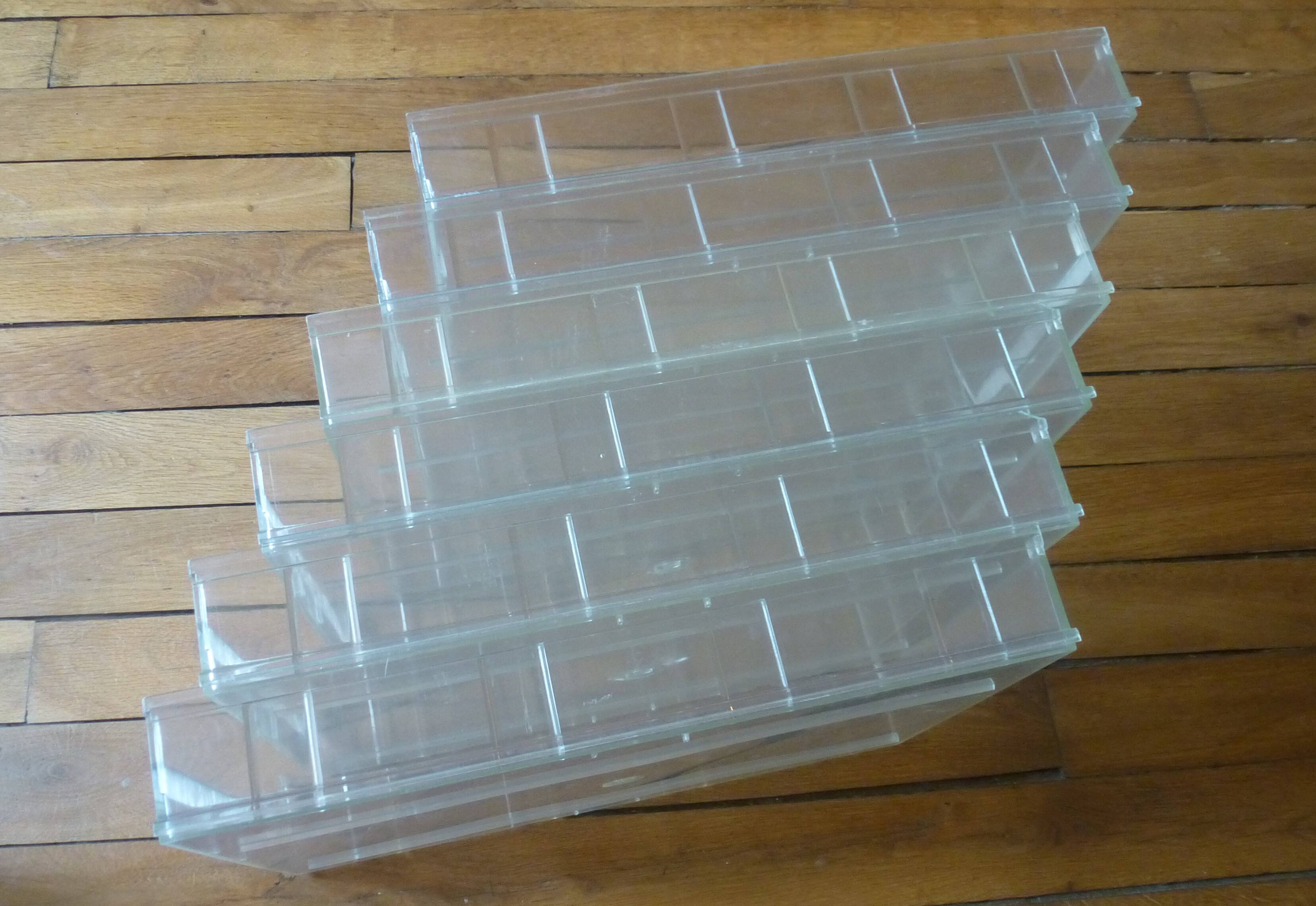 6 transparent bins / drawers "Plastiroir" vintage 1970