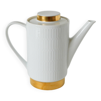 Théière en céramique blanc et doré, Made in Germany, Moderniste, Design 1970