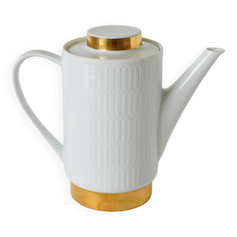 White and gold ceramic teapot, Made in Germany, Modernist, Design 1970