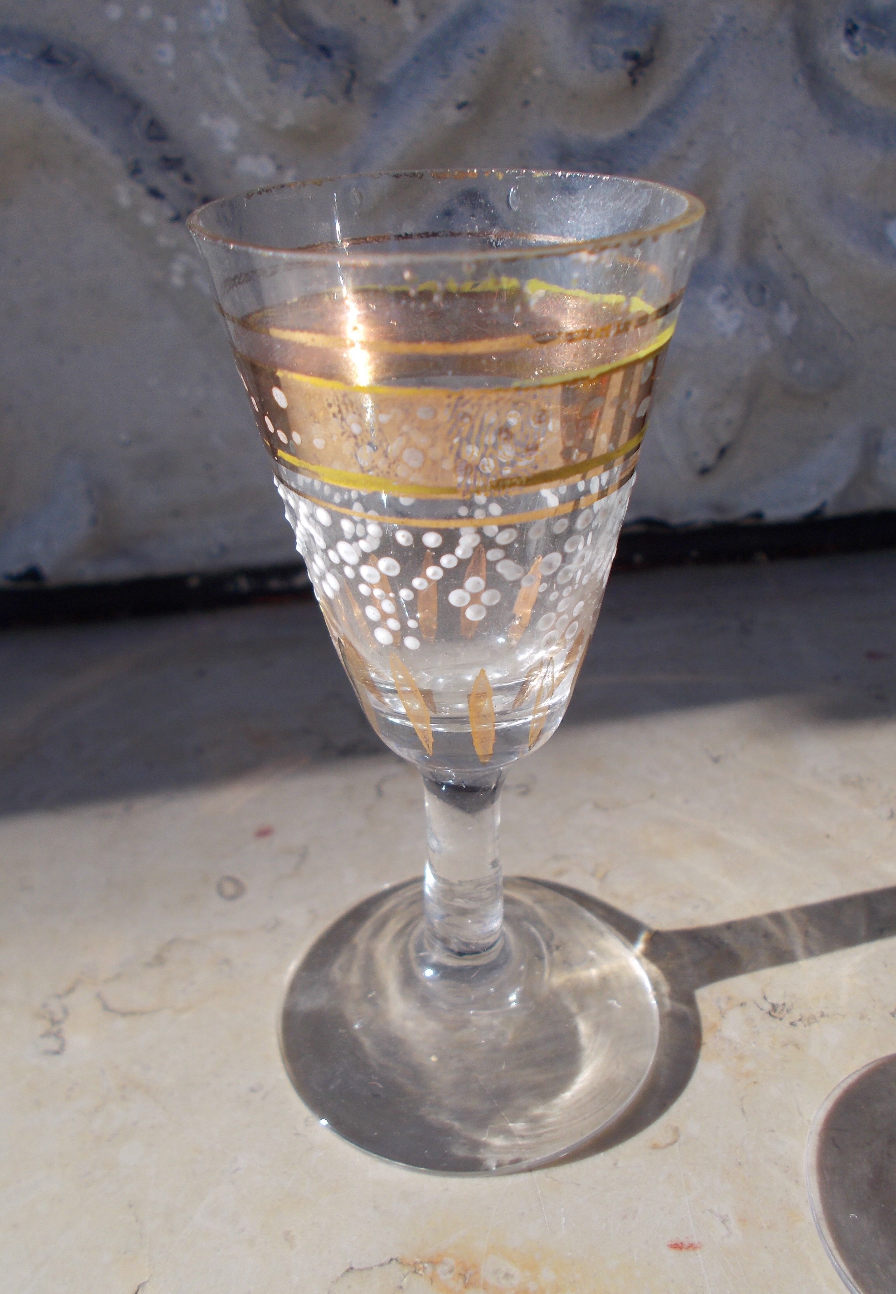 4 old enamelled liqueur glasses