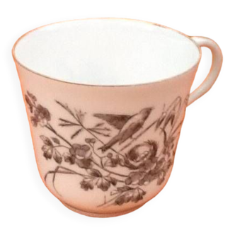 Tasse à café XIXème   Porcelaine fine grisaille et or Décor Hirondelle / Dorure