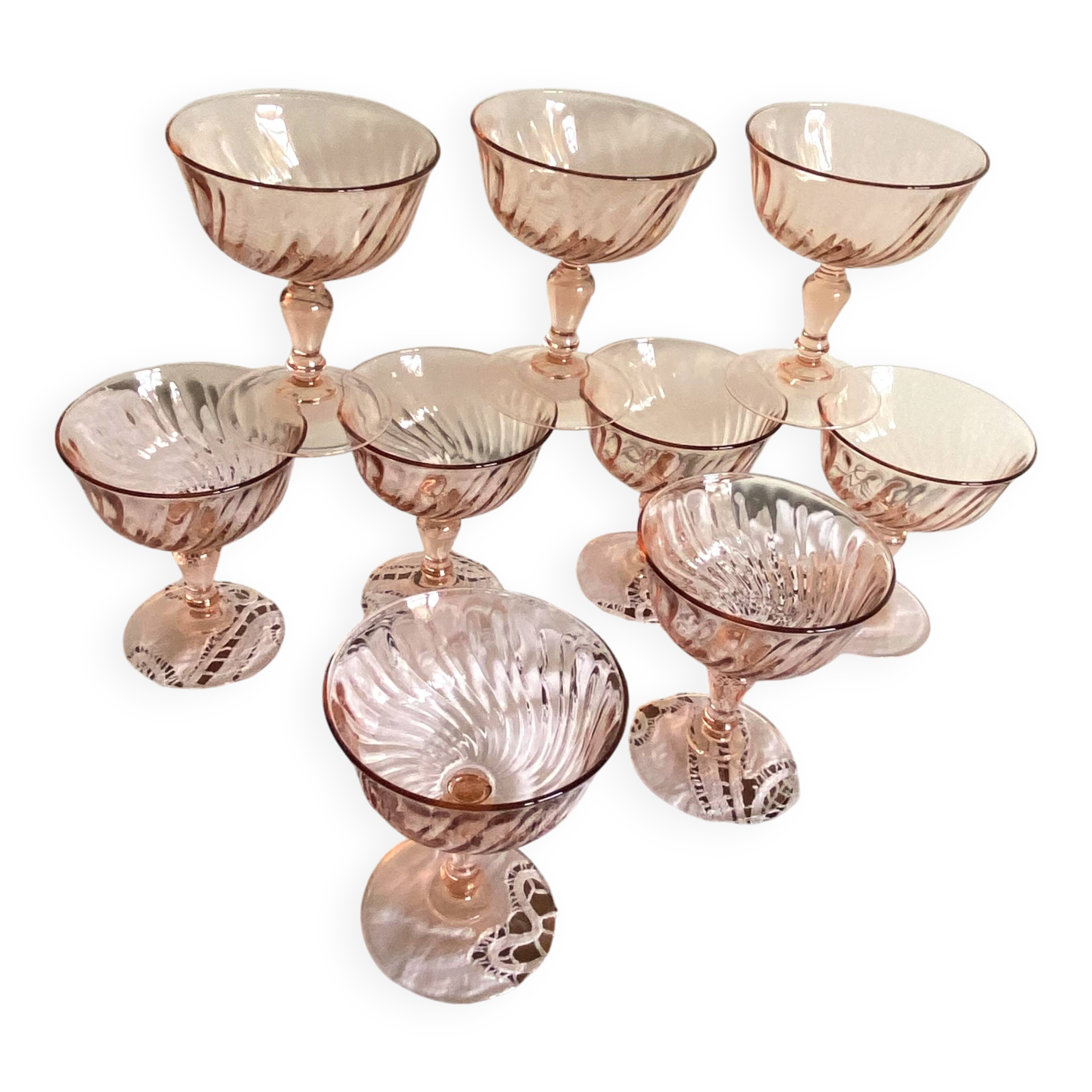Set of 9 pink champagne coupe fruit coupe Rosaline Luminarc glasses