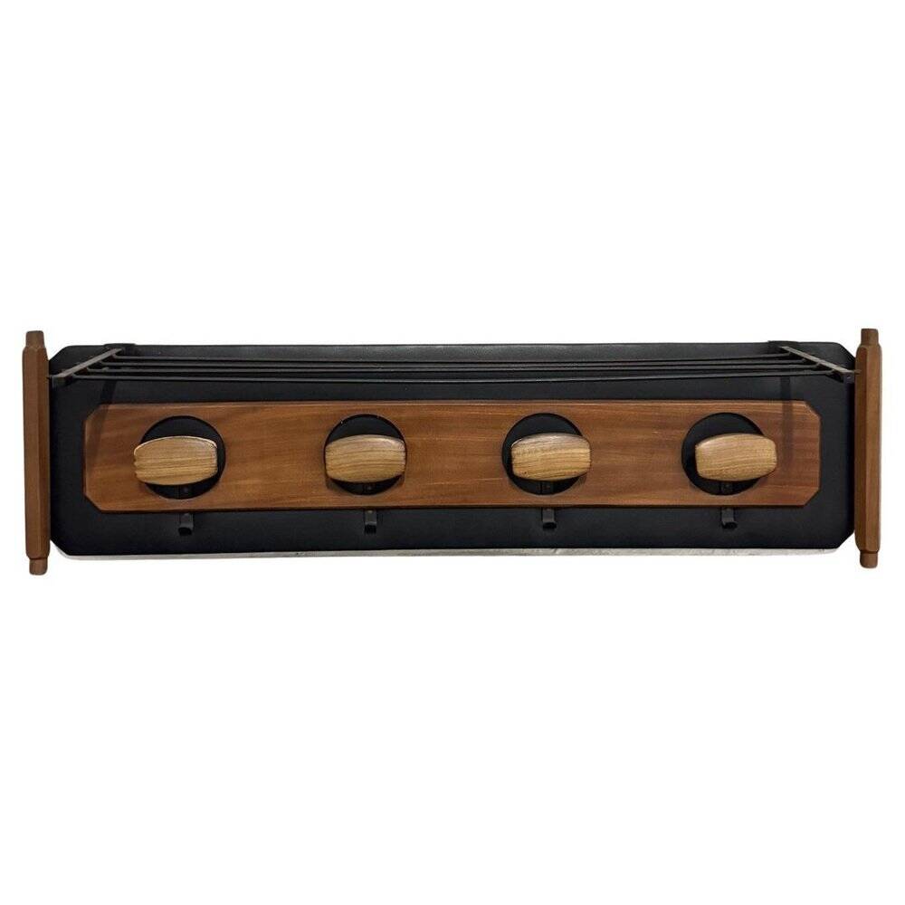 Mid-Century Scandinavian Teak and Leather Wall Coat Rack, 1960s