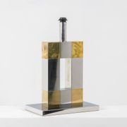 Pied de lampe géométrique en métal argenté et doré par Sandro Petti, années 1970