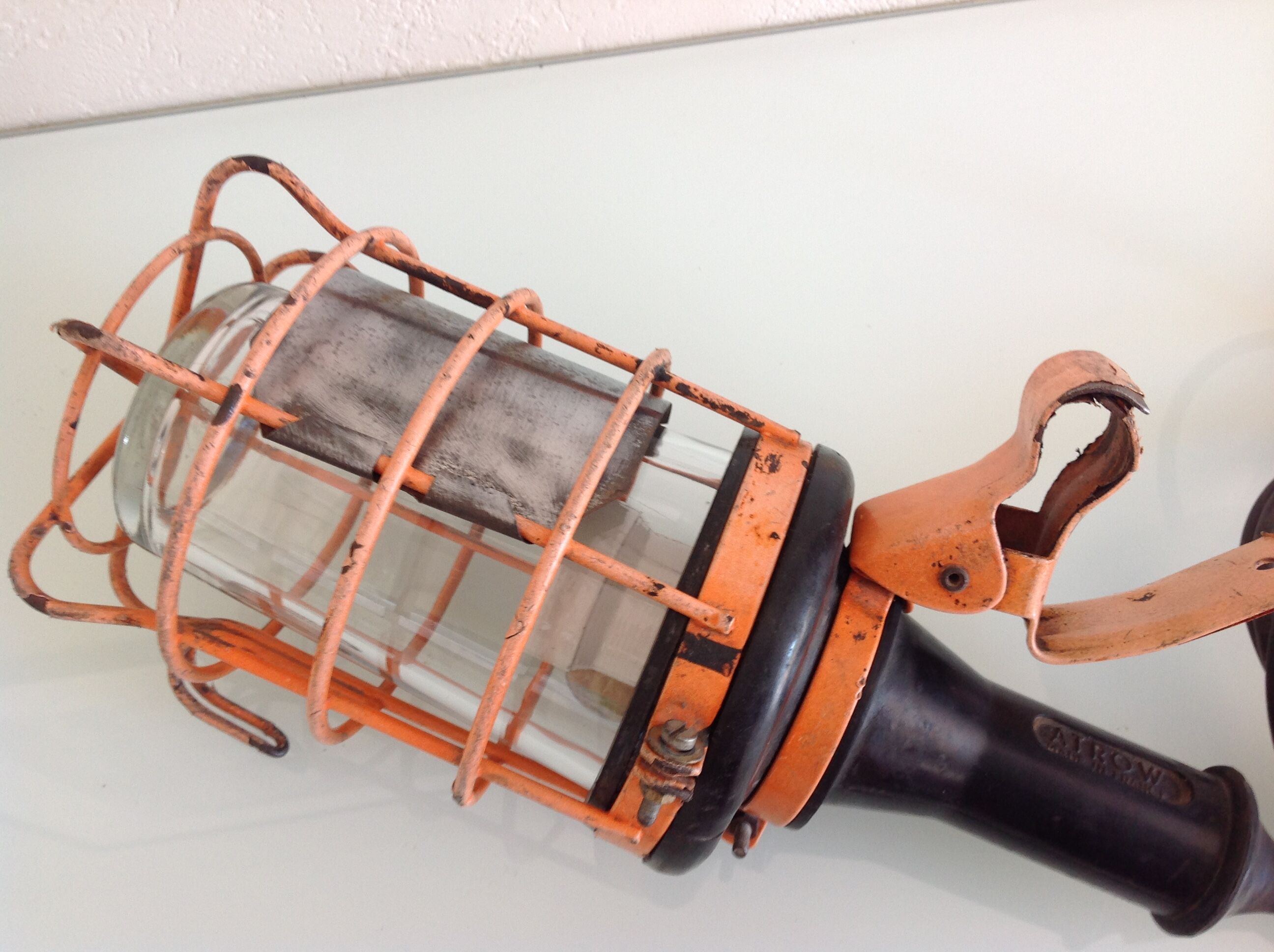 Vintage orange atrow workshop light with duralex glass