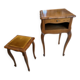 Gueridon set with gueridon and stool in solid oak in Louis XV style.