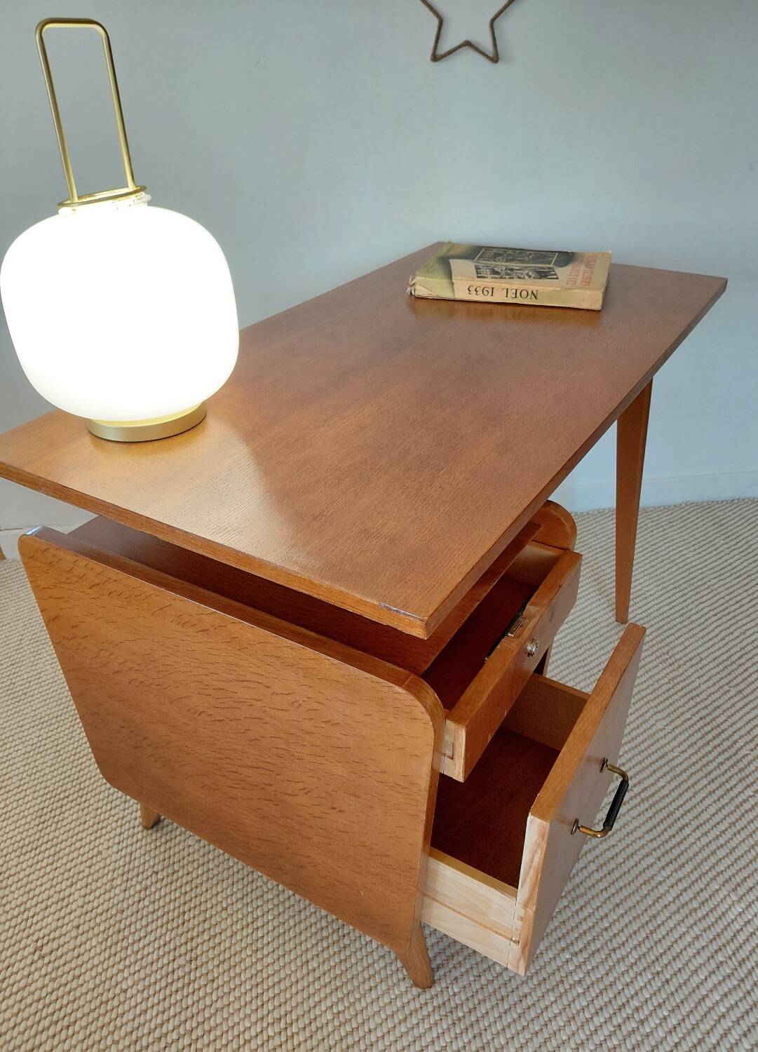 Vintage Scandinavian desk with a floating top and splayed legs - 1960.