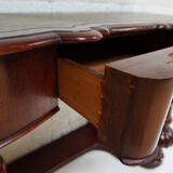 Biedermeier mahogany wall console table or desk with leather inlay top and drawer
