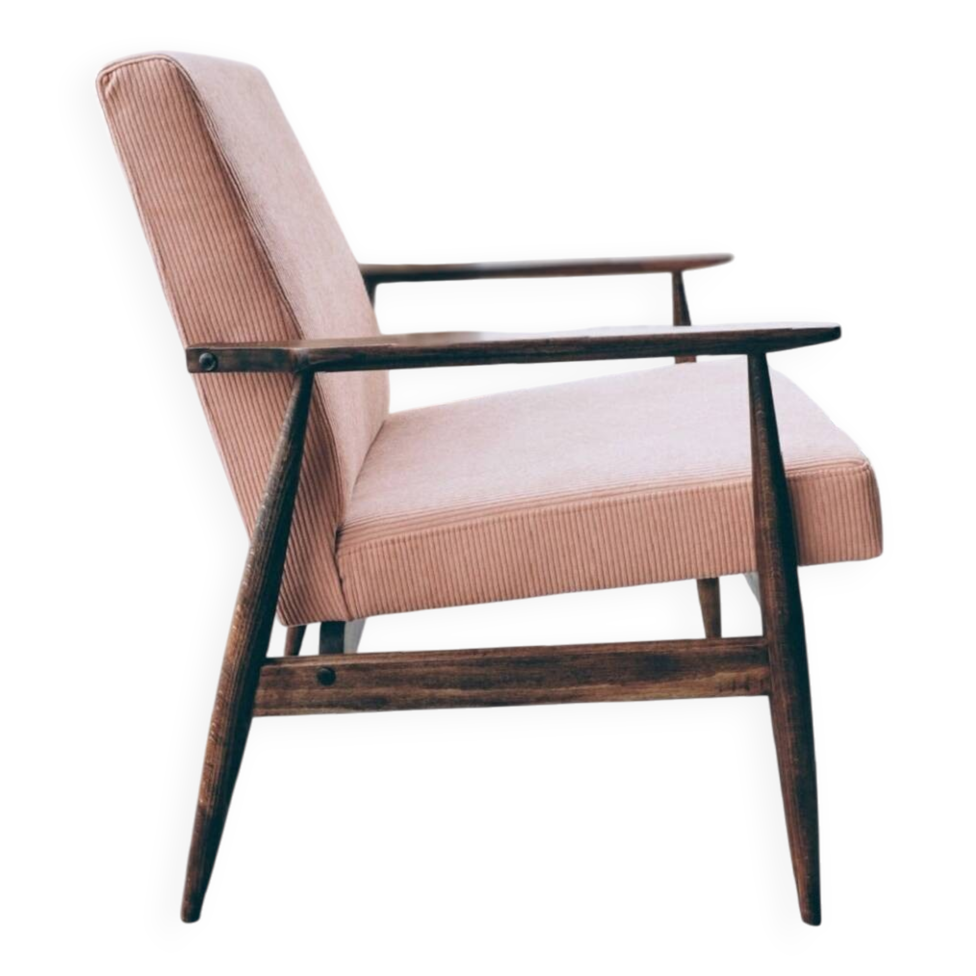 Vintage armchair corduroy flaming pink 1970 design by H.Lis