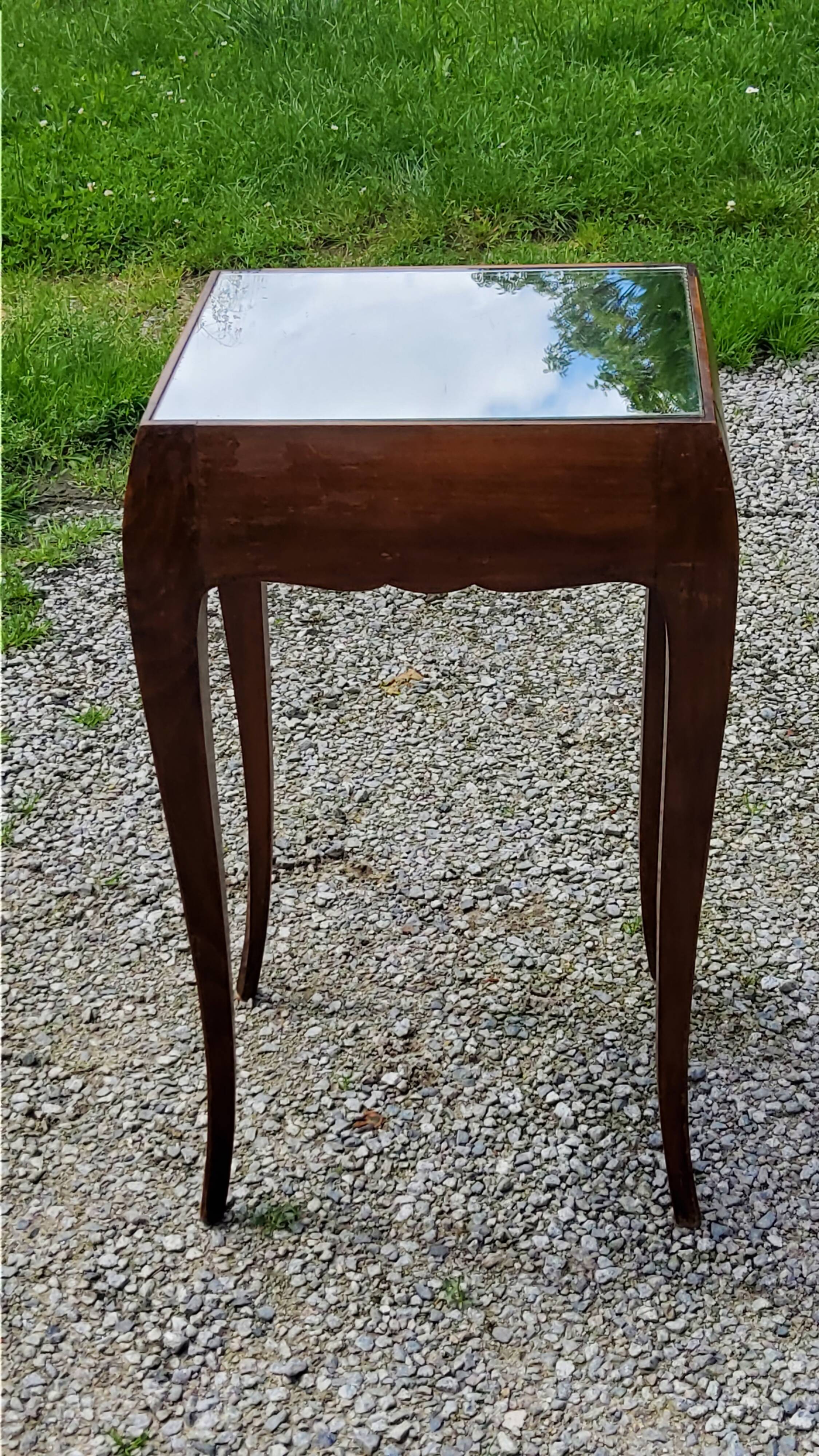 Vintage side table from the 30s/50s in beech and mirror top