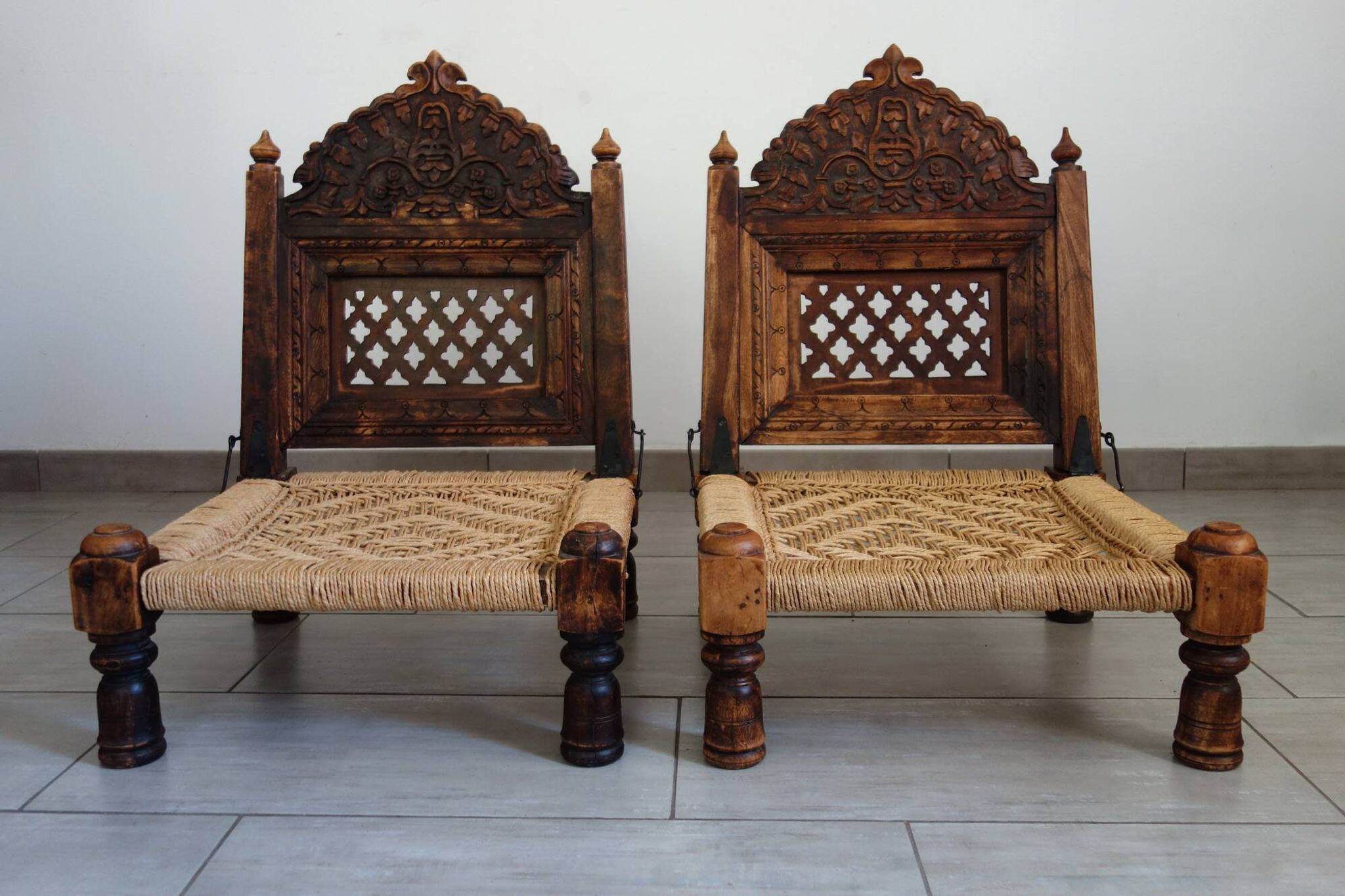 2 traditional Pida chairs, India, 1950s/60s