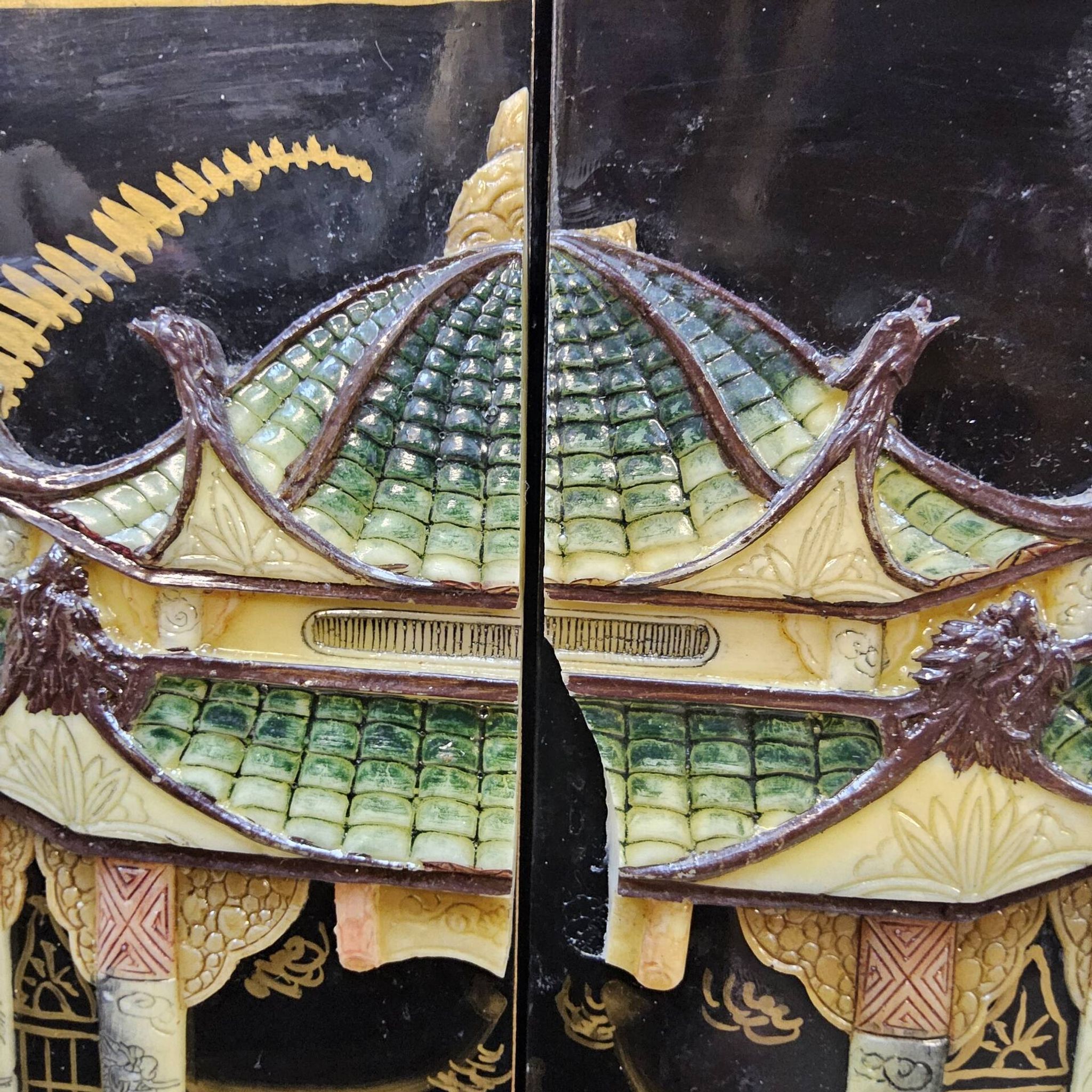 Vintage Chinese black lacquer cabinet soapstone, mother-of-pearl bohemia