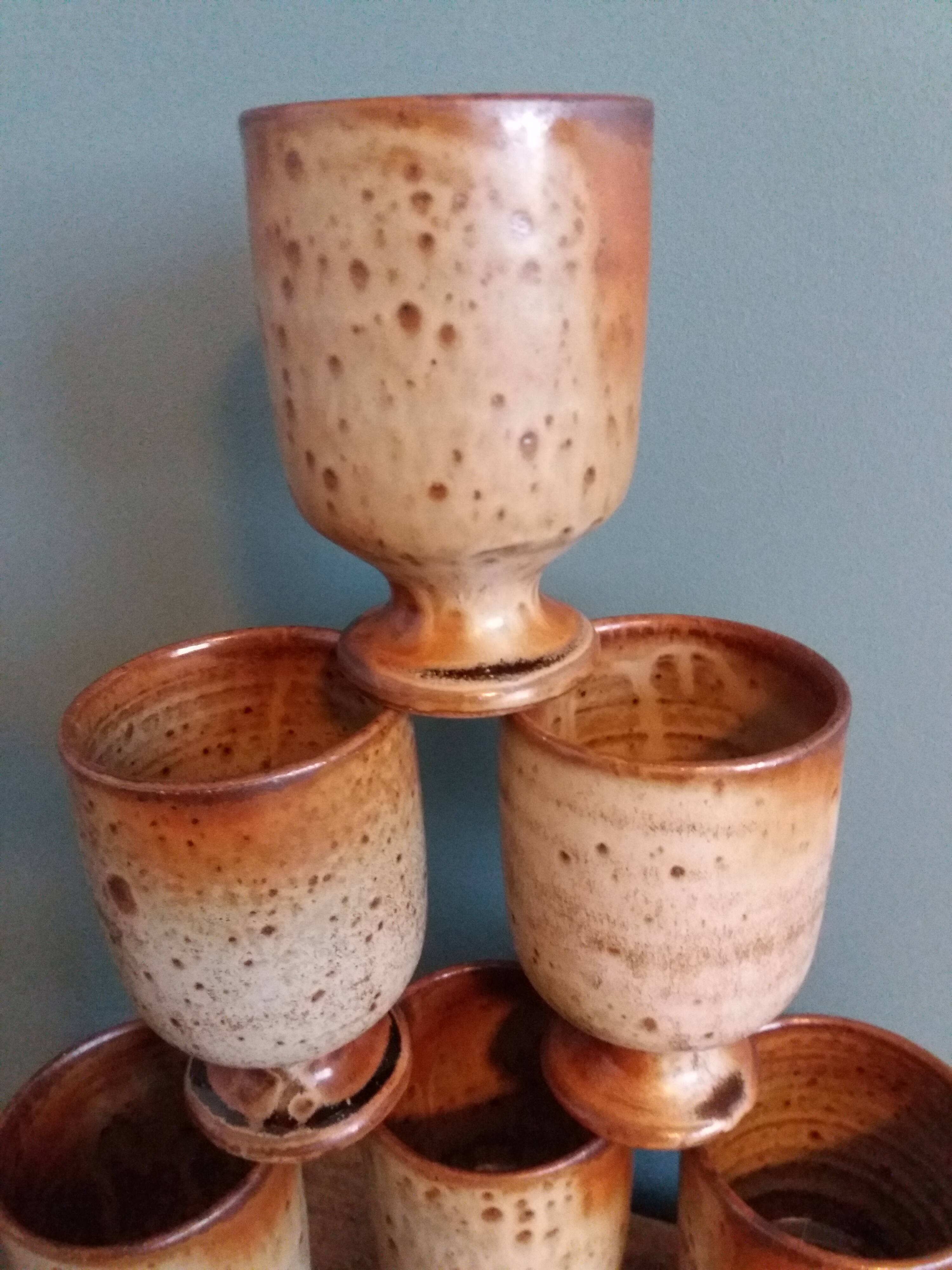 Mazagran cups, stoneware stemmed glasses from Puisaye, Jean-Pierre Prud’homme